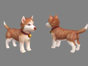 cartoon husky puppy - brown dog 3D Model