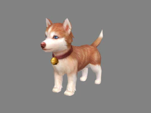 cartoon husky puppy - brown dog 3D Model