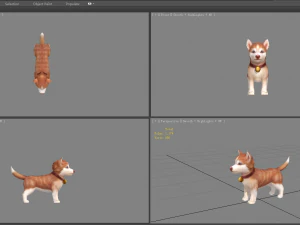 cartoon husky puppy - brown dog 3D Model