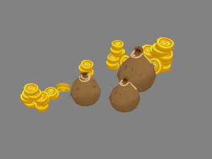 cartoon gold coins and money bag Modelo 3D
