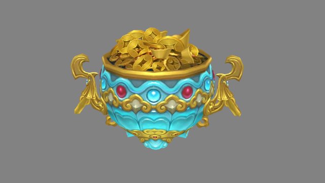 cartoon chinese cornucopia - gold ingot coin bullion Model 3D .c4d .max .obj .3ds .fbx .stl .blend 