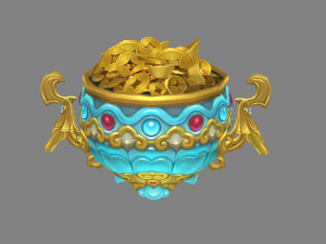 cartoon chinese cornucopia - gold ingot coin bullion 3D Model