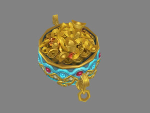 cartoon chinese cornucopia - gold ingot coin bullion Model 3D