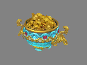 cartoon chinese cornucopia - gold ingot coin bullion Model 3D