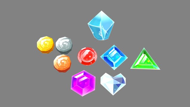 cartoon jewelry-coins-emerald-amethyst-ruby blue crystal-diamond 3D Model .c4d .max .obj .3ds .fbx .stl .blend 