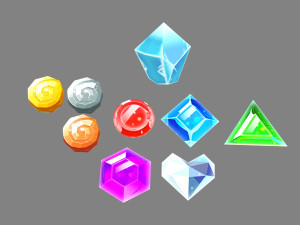 cartoon jewelry-coins-emerald-amethyst-ruby blue crystal-diamond Modelo 3D