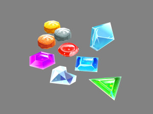 cartoon jewelry-coins-emerald-amethyst-ruby blue crystal-diamond 3D Model