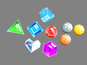 cartoon jewelry-coins-emerald-amethyst-ruby blue crystal-diamond 3D Model