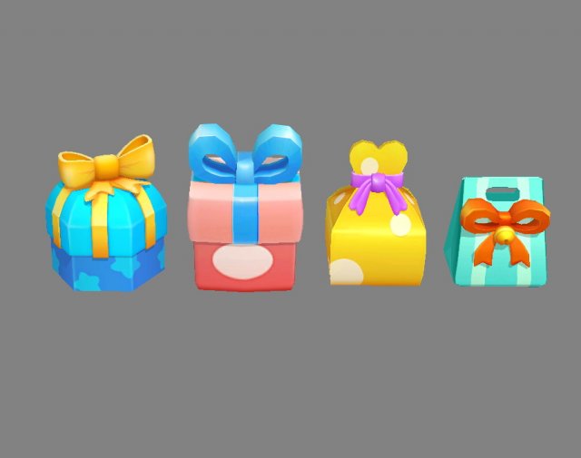 four cartoon gift boxes - candy box - packing bag - love box Modelo 3D .c4d .max .obj .3ds .fbx .stl .blend 