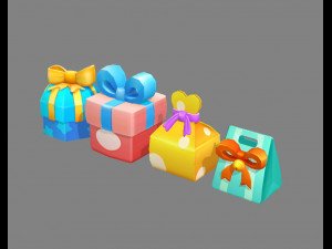 four cartoon gift boxes - candy box - packing bag - love box Modelo 3D