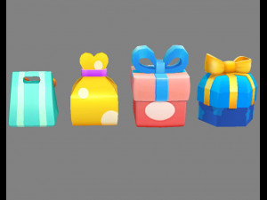 four cartoon gift boxes - candy box - packing bag - love box Modelo 3D