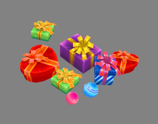 a pile of cartoon gift boxes - love gift - square gift box 3D Model .c4d .max .obj .3ds .fbx .stl .blend 