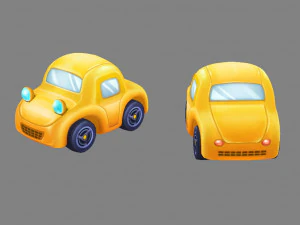 cartoon yellow toy car 3D Model