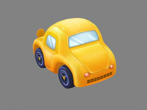cartoon yellow toy car 3D Model