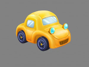 cartoon yellow toy car 3D Model