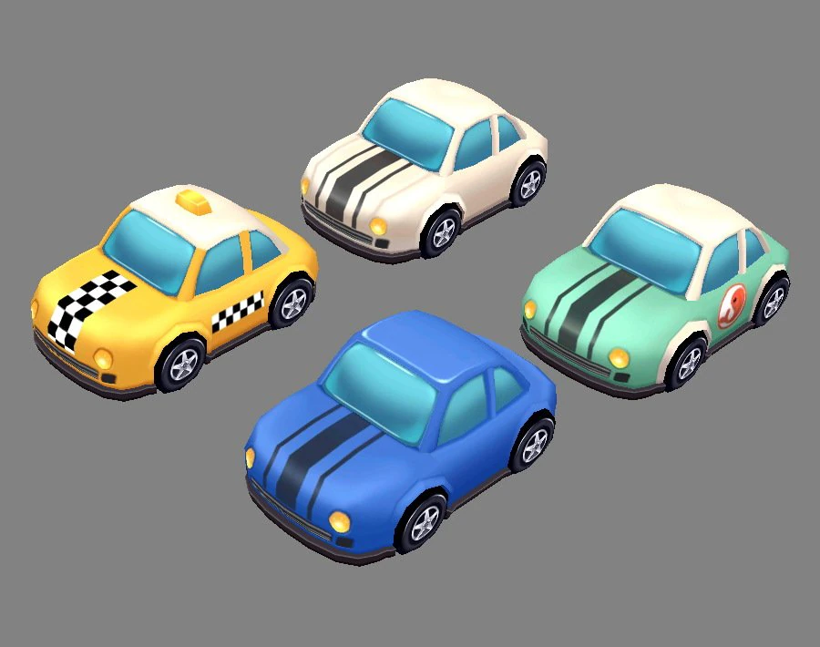cartoon toy taxis 3D Model .c4d .max .obj .3ds .fbx .stl .blend 
