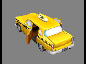 cartoon taxi - yellow 3D Model