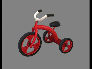 bambini del fumetto che guidano il triciclo - bici giocattolo rossa Modello 3D