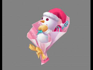cartoon snowman bouquet - christmas present 3D Модель
