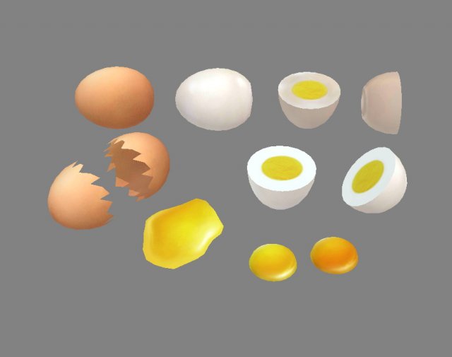 a pile of eggs - soft-boiled eggs -yolk-eggshells-broken eggs 3D Модель .c4d .max .obj .3ds .fbx .stl .blend 