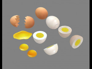 a pile of eggs - soft-boiled eggs -yolk-eggshells-broken eggs 3D Модель