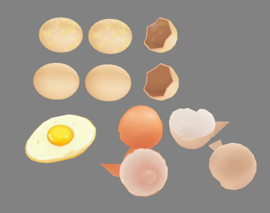 a pile of eggs - fried egg - yolk - eggshells - broken eggs 3D Model .c4d .max .obj .3ds .fbx .stl .blend 