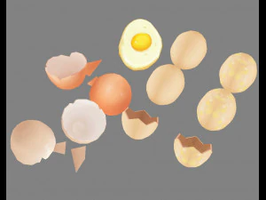 a pile of eggs - fried egg - yolk - eggshells - broken eggs 3D Model