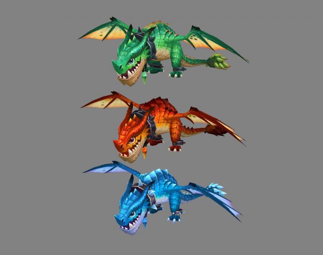 cartoon fire dragon - poisonous dragon - ice dragon 3D Model .c4d .max .obj .3ds .fbx .stl .blend 