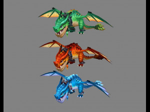 cartoon fire dragon - poisonous dragon - ice dragon 3D Model