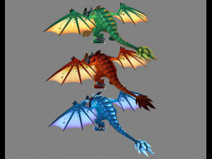 cartoon fire dragon - poisonous dragon - ice dragon 3D Model