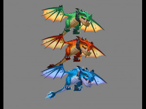 cartoon fire dragon - poisonous dragon - ice dragon 3D Model