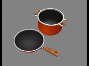 cartoon pots - pan -soup pot 3D Model