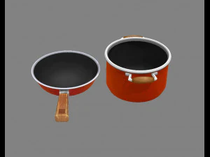 cartoon pots - pan -soup pot 3D Model