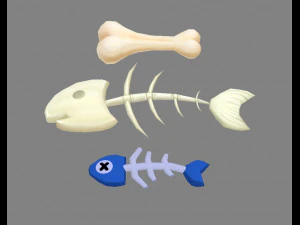 cartoon fish bones - kitchen waste 3D Model