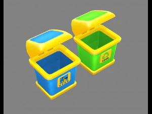 cartoon plastic trashcan - rectangle 3D Model