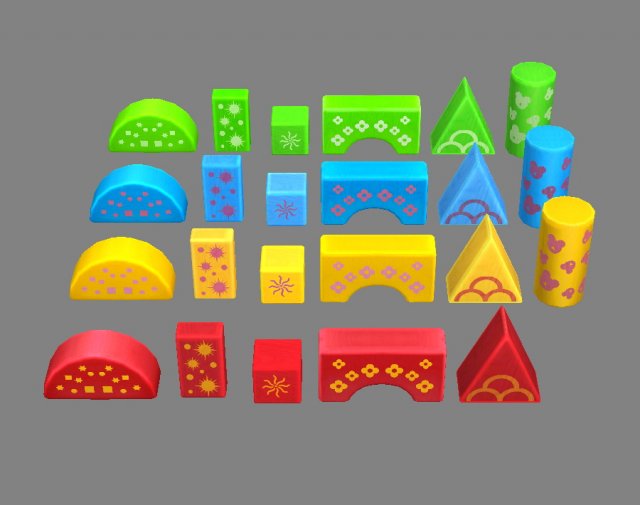 cartoon toy color building blocks 3D 模型 .c4d .max .obj .3ds .fbx .stl .blend 