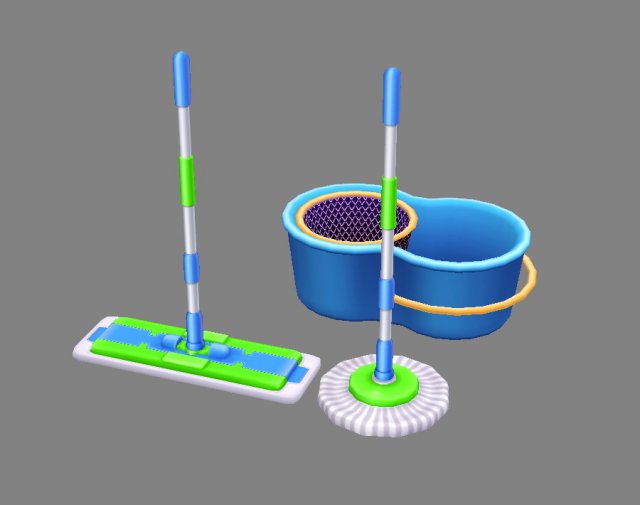 cartoon mops and bucket Model 3D .c4d .max .obj .3ds .fbx .stl .blend 
