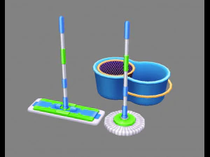 trapeadores y cubo de dibujos animados Modelo 3D