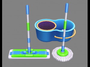 cartoon mops and bucket Model 3D