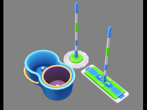 cartoon mops and bucket Model 3D