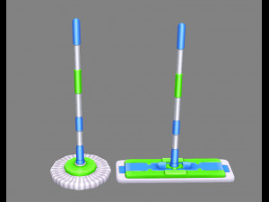 cartoon mops and bucket Model 3D