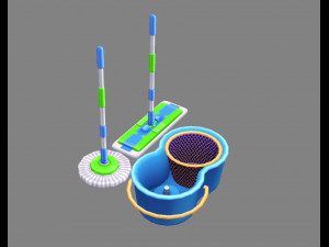 cartoon mops and bucket Model 3D