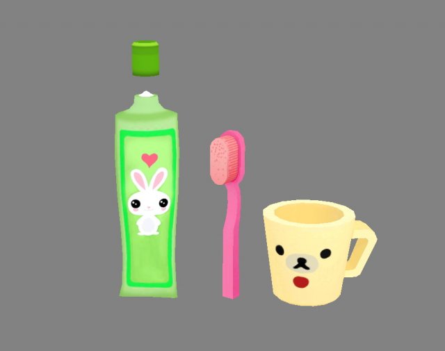 cartoon toothpaste - toothbrush - water cup 3D Model .c4d .max .obj .3ds .fbx .stl .blend 