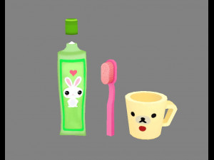 cartoon toothpaste - toothbrush - water cup 3D Model