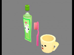 cartoon toothpaste - toothbrush - water cup 3D Model