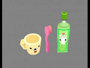 cartoon toothpaste - toothbrush - water cup 3D Model