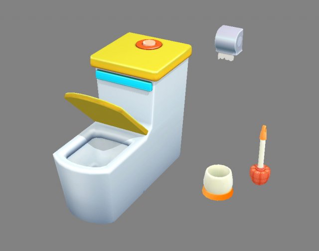 cartoon toilet - toilet brush - toilet paper Modelo 3D .c4d .max .obj .3ds .fbx .stl .blend 