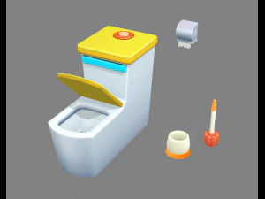 banheiro de desenho animado - escova de banheiro - papel higi&ecirc;nico Modelo 3D