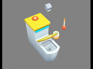 cartoon toilet - toilet brush - toilet paper 3D Model