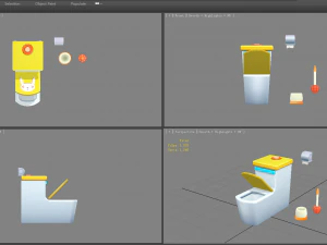cartoon toilet - toilet brush - toilet paper 3D Model